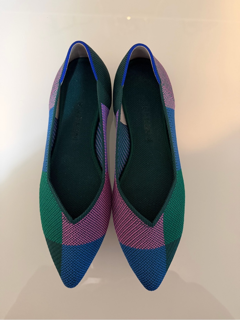 Rothy's Pointed Knit Flats in Green, Blue & Purple size 8.5